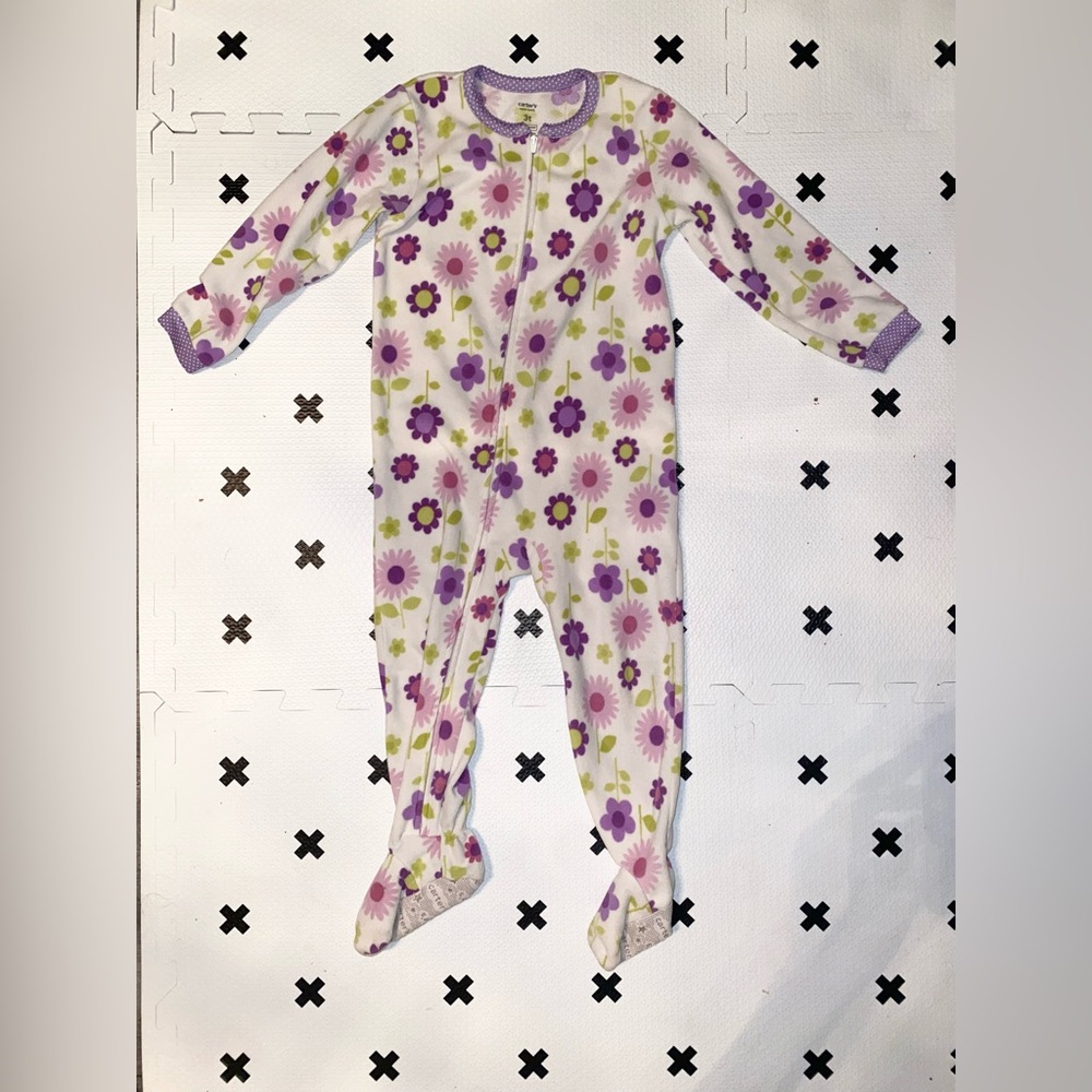 Carters floral footed fleece one piece pajama sleeper girls size 3T